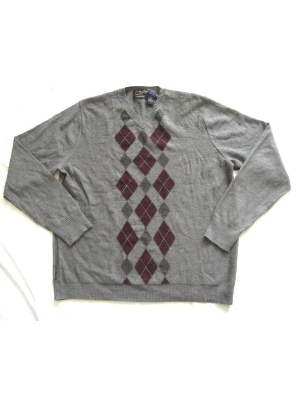 Garret Scott Men Sz XL Argyle Sweater Extra Fine Merino Wool Preppy Old Money